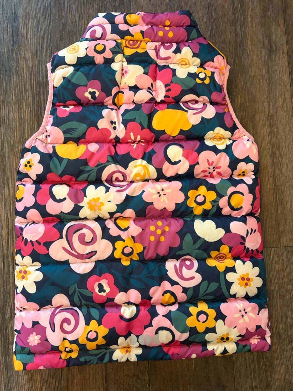 Hanna Andersson Puffer Vest Girls Sz 12 Multicolor Superlight Down Floral Zip Up - Picture 7 of 7